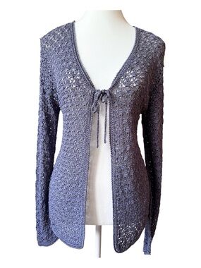 Vintage Y2K Crochet Cardigan Sweater Long Sleeve Summer Date Light Purple - L